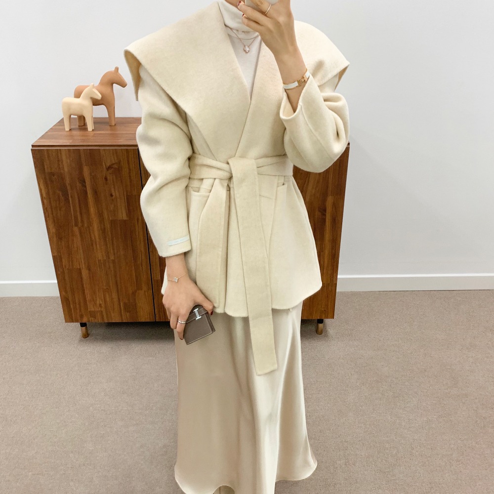 [당일출고][울100/handmade] 막스 넓은카라 핸드메이드 하프 코트 (2color)